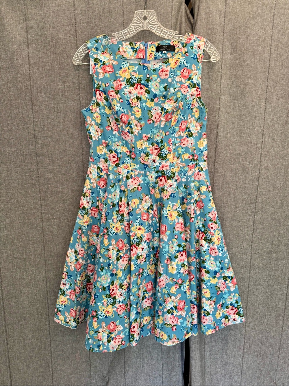 Grace Karin Sleeveless Floral Fit & Flare Dress~Sz L~Cotton Knee Length Cottage